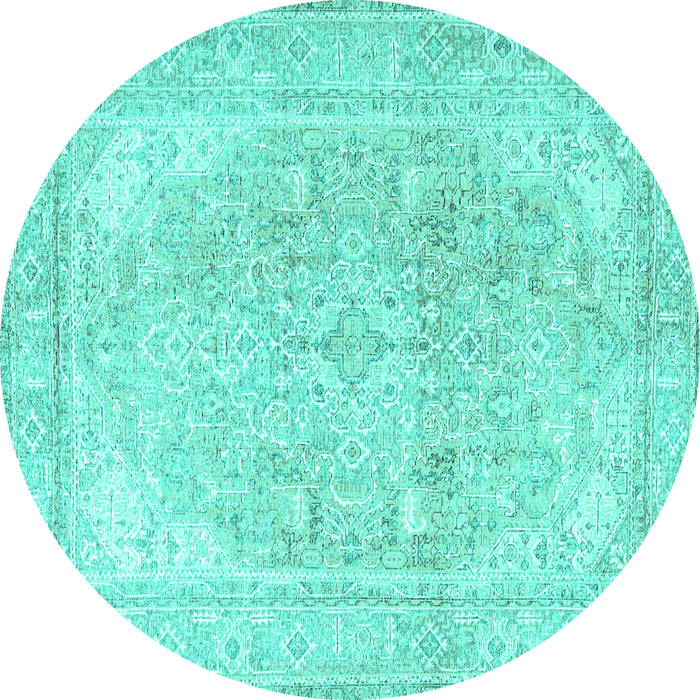 Round Persian Turquoise Traditional Rug, tr4278turq