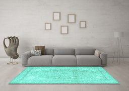 Machine Washable Persian Turquoise Traditional Area Rugs in a Living Room,, wshtr4278turq