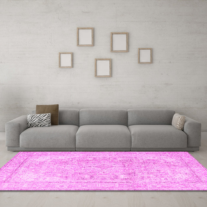 Machine Washable Persian Pink Traditional Rug in a Living Room, wshtr4278pnk