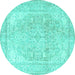 Round Machine Washable Persian Turquoise Traditional Area Rugs, wshtr4278turq