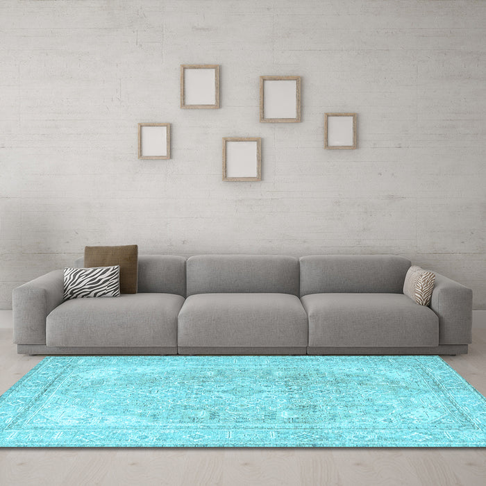 Machine Washable Persian Light Blue Traditional Rug in a Living Room, wshtr4278lblu
