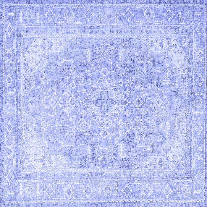 Square Machine Washable Persian Blue Traditional Rug, wshtr4278blu