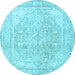 Round Machine Washable Persian Light Blue Traditional Rug, wshtr4278lblu