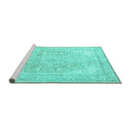 Sideview of Machine Washable Persian Turquoise Traditional Area Rugs, wshtr4278turq
