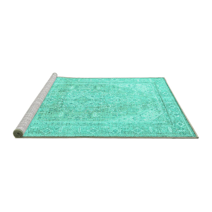 Sideview of Machine Washable Persian Turquoise Traditional Area Rugs, wshtr4278turq