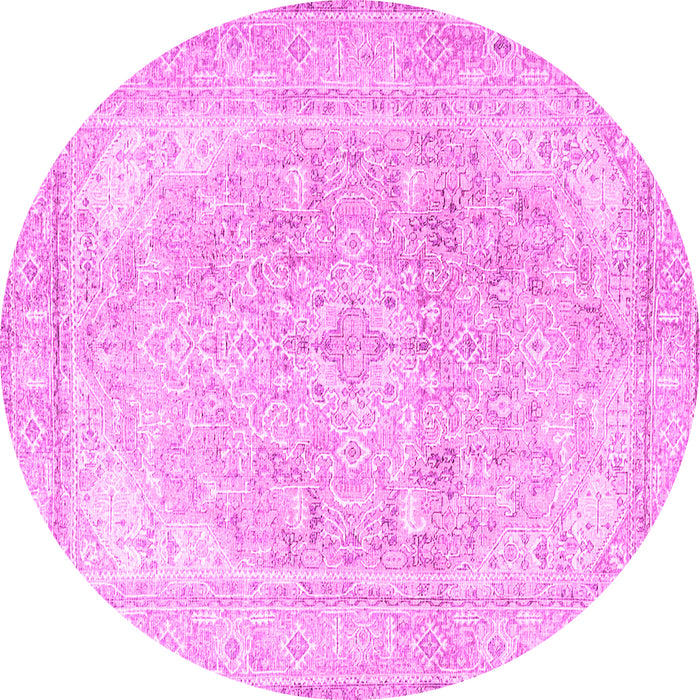 Round Machine Washable Persian Pink Traditional Rug, wshtr4278pnk
