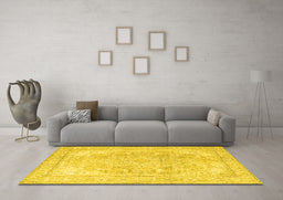 Machine Washable Persian Yellow Traditional Rug in a Living Room, wshtr4278yw
