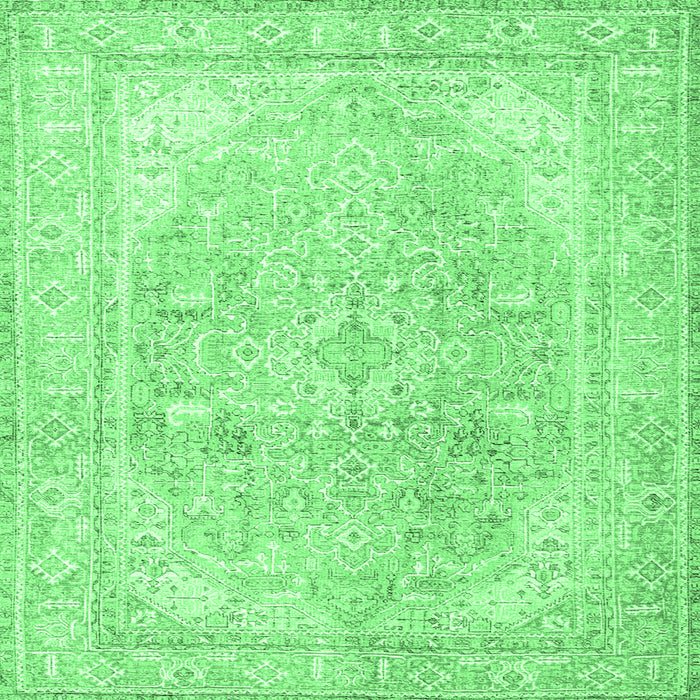 Square Machine Washable Persian Emerald Green Traditional Area Rugs, wshtr4278emgrn