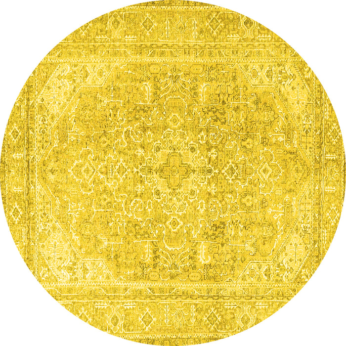 Round Machine Washable Persian Yellow Traditional Rug, wshtr4278yw