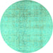Round Persian Turquoise Traditional Rug, tr4279turq