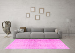 Machine Washable Persian Pink Traditional Rug in a Living Room, wshtr4279pnk