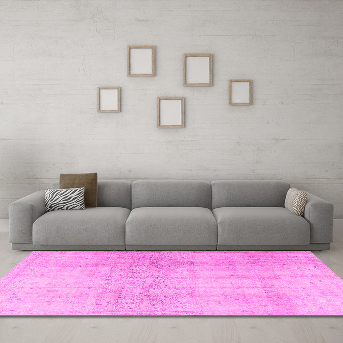Machine Washable Persian Pink Traditional Rug in a Living Room, wshtr4279pnk