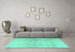 Machine Washable Persian Turquoise Traditional Area Rugs in a Living Room,, wshtr4279turq