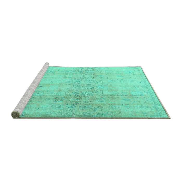 Sideview of Machine Washable Persian Turquoise Traditional Area Rugs, wshtr4279turq