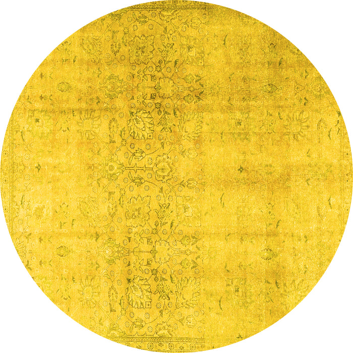 Round Machine Washable Persian Yellow Traditional Rug, wshtr4279yw