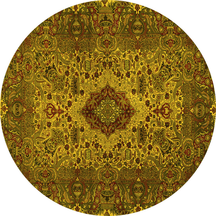 Round Persian Yellow Traditional Rug, tr427yw