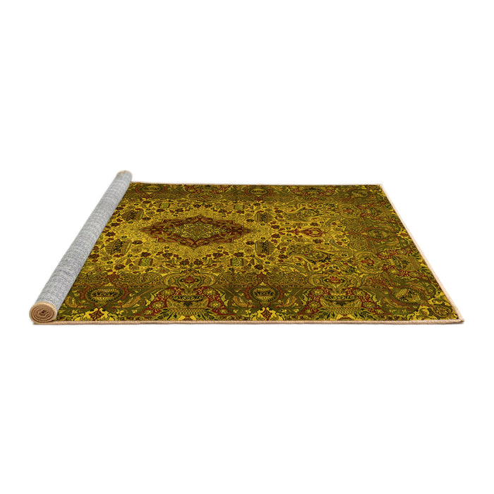 Sideview of Machine Washable Persian Yellow Traditional Rug, wshtr427yw