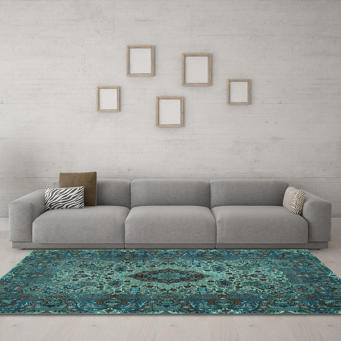 Machine Washable Persian Light Blue Traditional Rug in a Living Room, wshtr427lblu