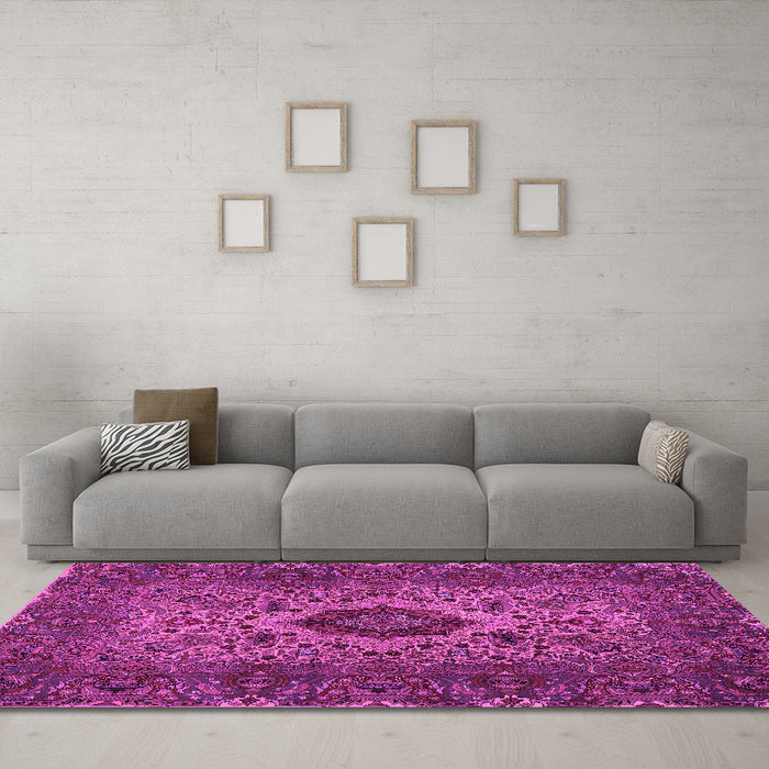 Machine Washable Persian Pink Traditional Rug in a Living Room, wshtr427pnk