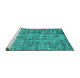Sideview of Machine Washable Persian Turquoise Traditional Area Rugs, wshtr4280turq
