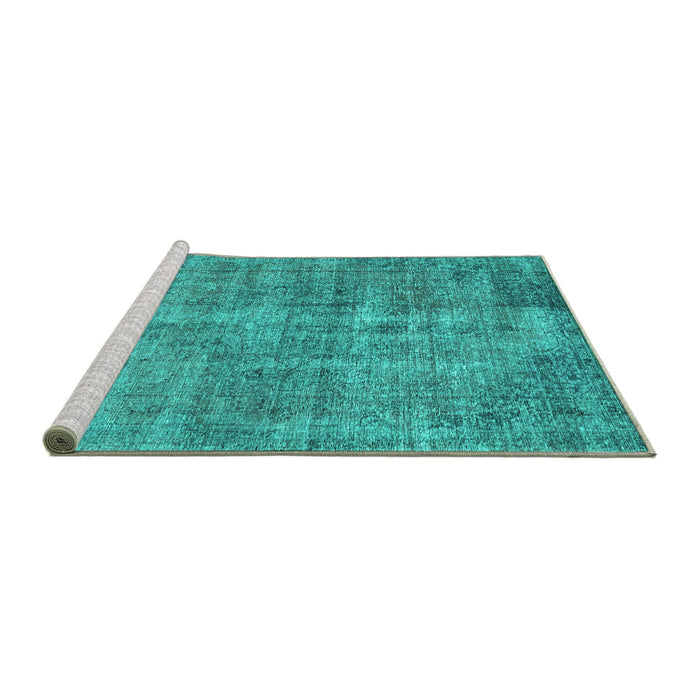 Sideview of Machine Washable Persian Turquoise Traditional Area Rugs, wshtr4280turq