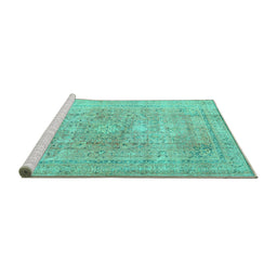 Sideview of Machine Washable Persian Turquoise Traditional Area Rugs, wshtr4281turq