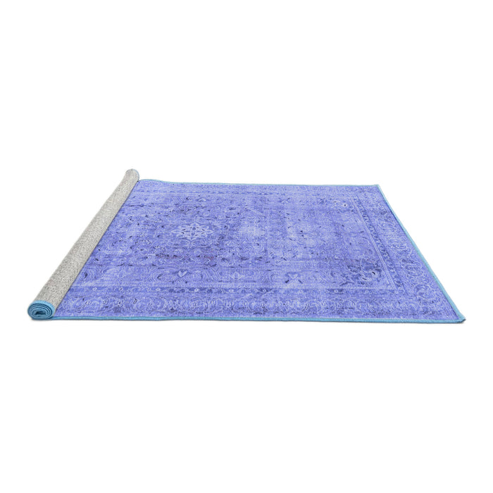 Sideview of Machine Washable Persian Blue Traditional Rug, wshtr4281blu