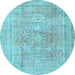 Round Machine Washable Persian Light Blue Traditional Rug, wshtr4281lblu