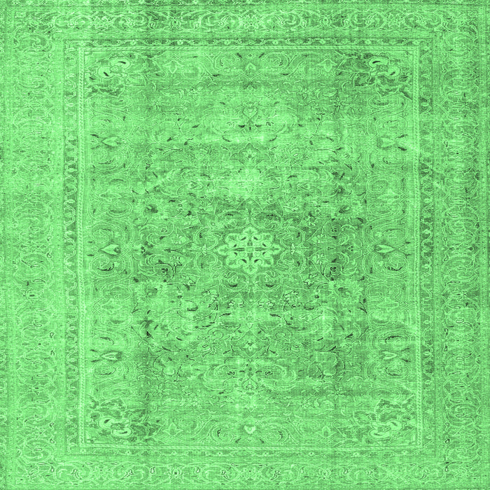 Square Machine Washable Persian Emerald Green Traditional Area Rugs, wshtr4281emgrn