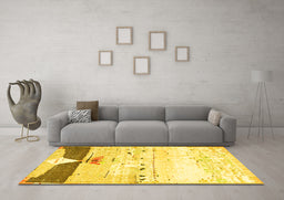 Machine Washable Persian Yellow Traditional Rug in a Living Room, wshtr4282yw
