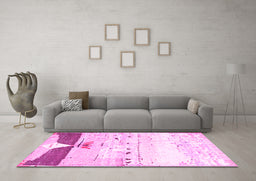 Machine Washable Persian Pink Traditional Rug in a Living Room, wshtr4282pnk