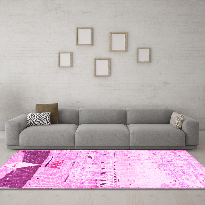 Machine Washable Persian Pink Traditional Rug in a Living Room, wshtr4282pnk