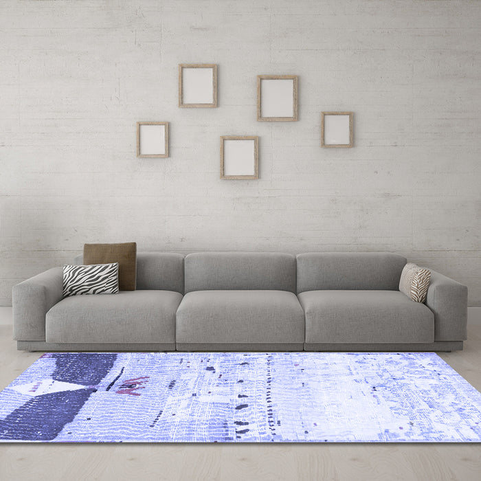 Machine Washable Persian Blue Traditional Rug in a Living Room, wshtr4282blu