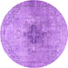 Round Machine Washable Persian Purple Traditional Area Rugs, wshtr4283pur