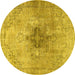 Round Persian Yellow Traditional Rug, tr4283yw