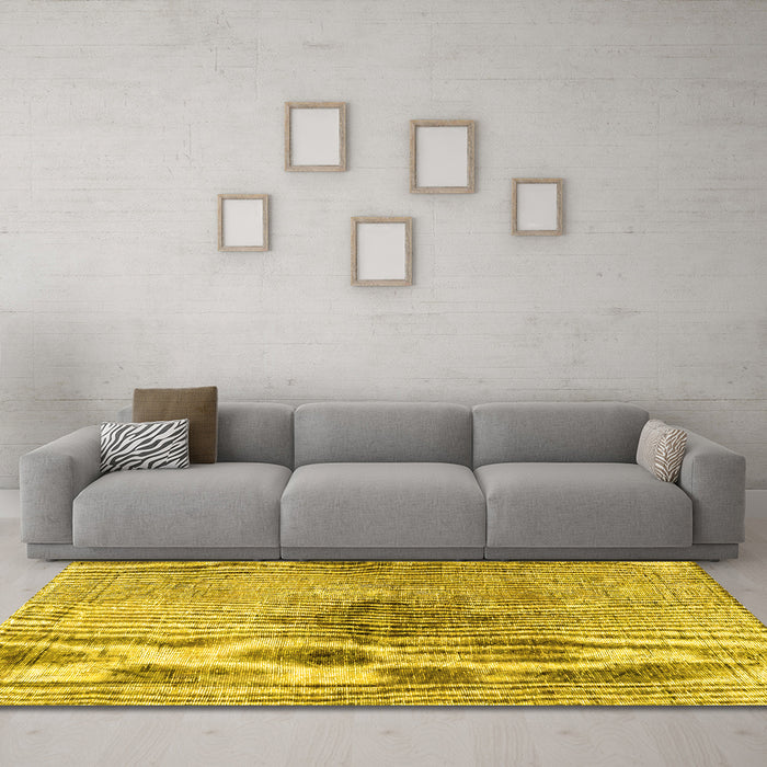 Machine Washable Persian Yellow Traditional Rug in a Living Room, wshtr4283yw