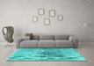 Machine Washable Persian Turquoise Traditional Area Rugs in a Living Room,, wshtr4283turq