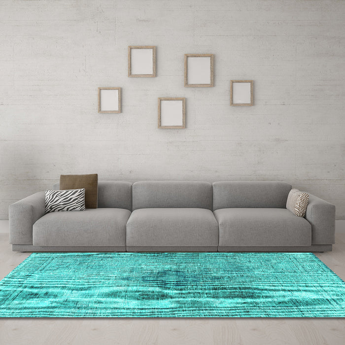 Machine Washable Persian Turquoise Traditional Area Rugs in a Living Room,, wshtr4283turq