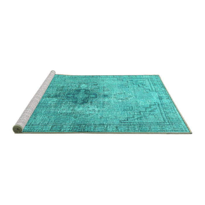 Sideview of Machine Washable Persian Turquoise Traditional Area Rugs, wshtr4283turq