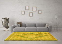 Machine Washable Persian Yellow Traditional Rug in a Living Room, wshtr4284yw