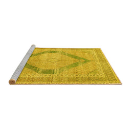 Sideview of Machine Washable Persian Yellow Traditional Rug, wshtr4284yw