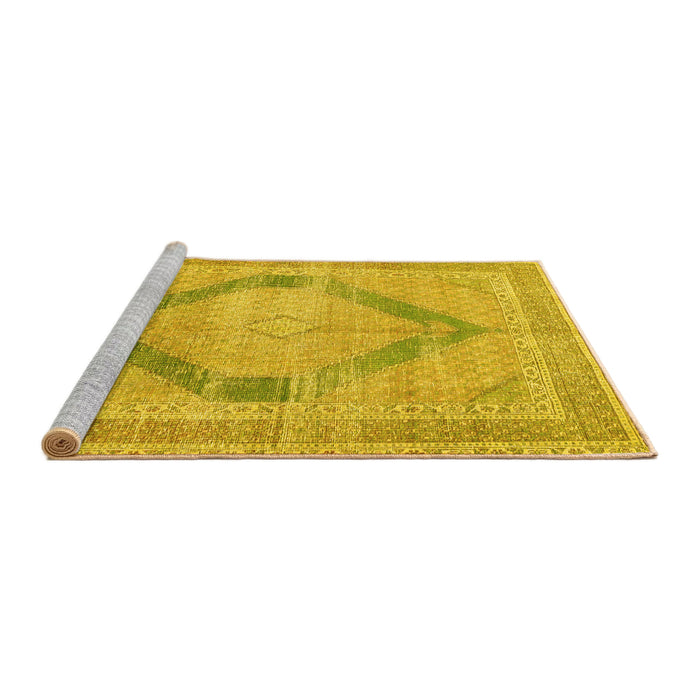 Sideview of Machine Washable Persian Yellow Traditional Rug, wshtr4284yw