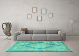 Machine Washable Persian Turquoise Traditional Area Rugs in a Living Room,, wshtr4284turq