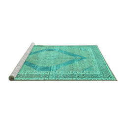 Sideview of Machine Washable Persian Turquoise Traditional Area Rugs, wshtr4284turq