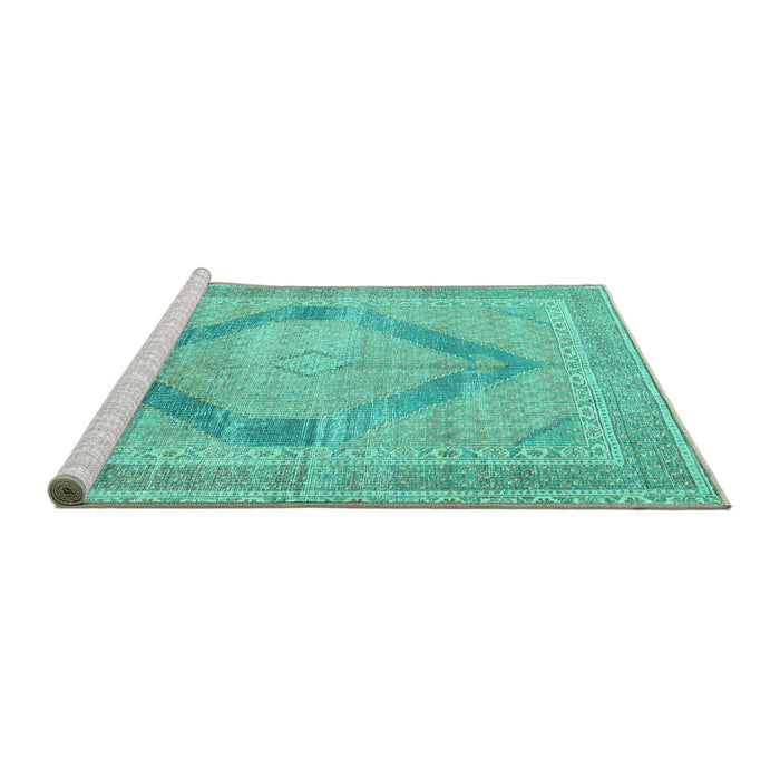Sideview of Machine Washable Persian Turquoise Traditional Area Rugs, wshtr4284turq