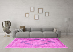 Machine Washable Persian Pink Traditional Rug in a Living Room, wshtr4284pnk