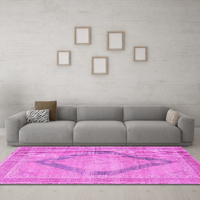 Machine Washable Persian Pink Traditional Rug in a Living Room, wshtr4284pnk