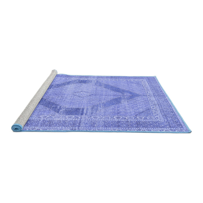 Sideview of Machine Washable Persian Blue Traditional Rug, wshtr4284blu