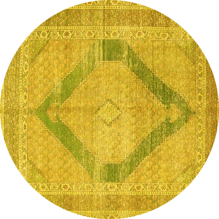 Round Machine Washable Persian Yellow Traditional Rug, wshtr4284yw