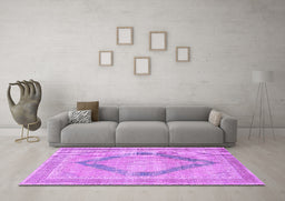 Machine Washable Persian Purple Traditional Area Rugs in a Living Room, wshtr4284pur